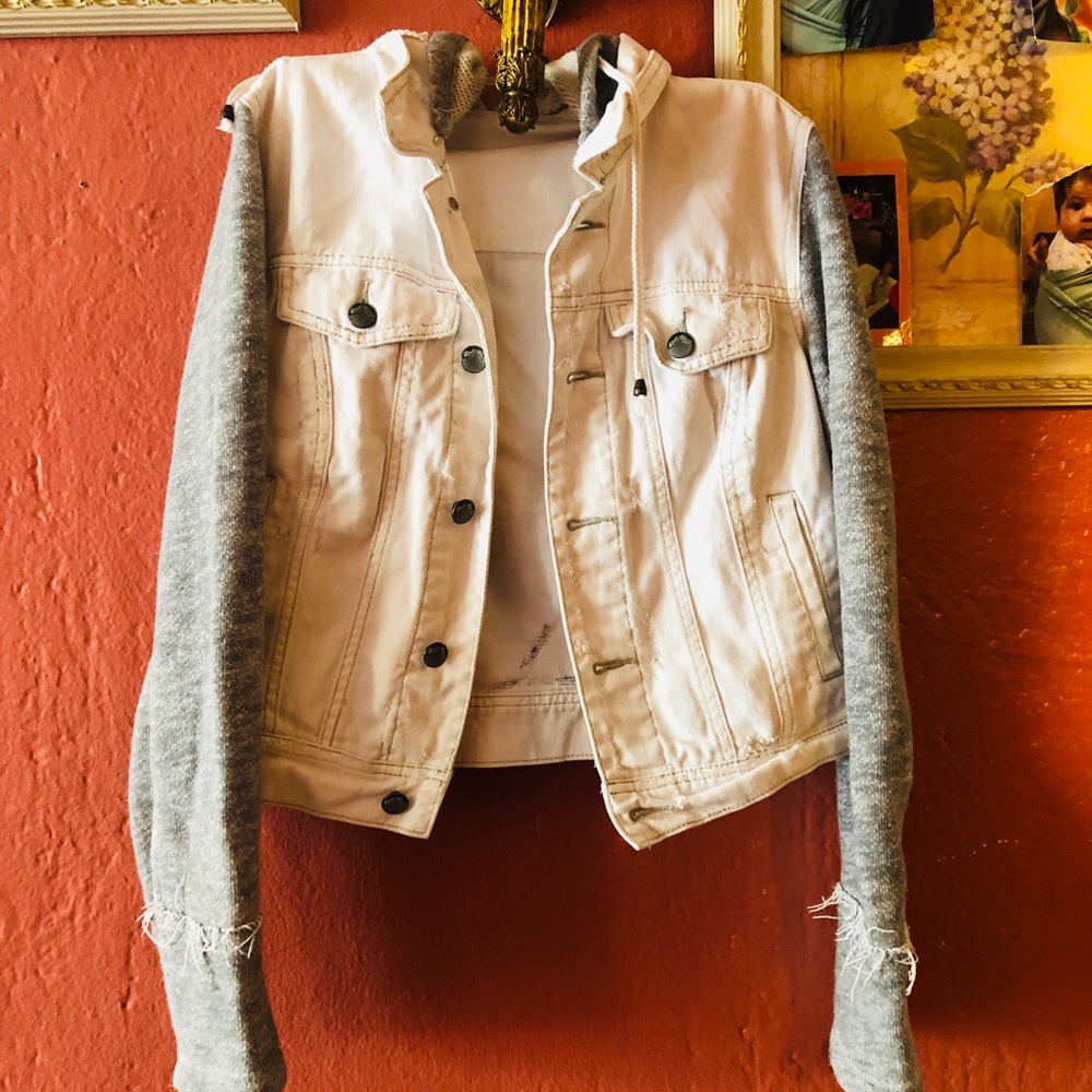 Distressed Free people white denim jacket